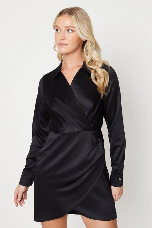 Womens Black Wrap Over Ruched...