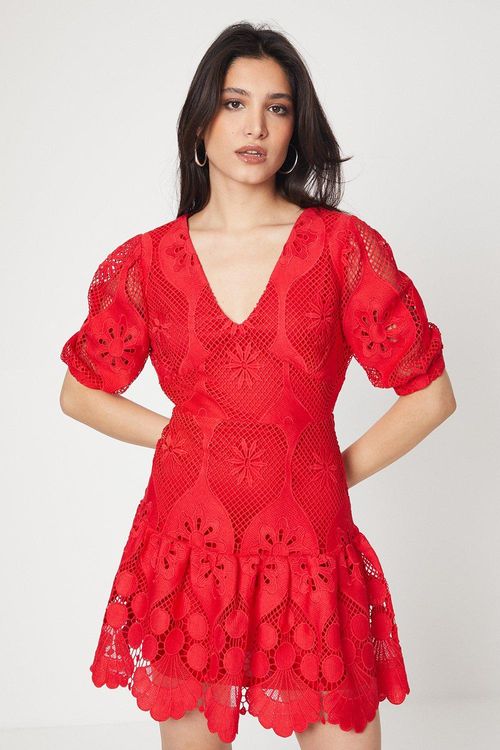 Womens Lace V Neck Mini Dress