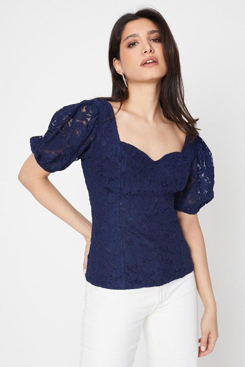 Womens Lace Puff Sleeve Blouse