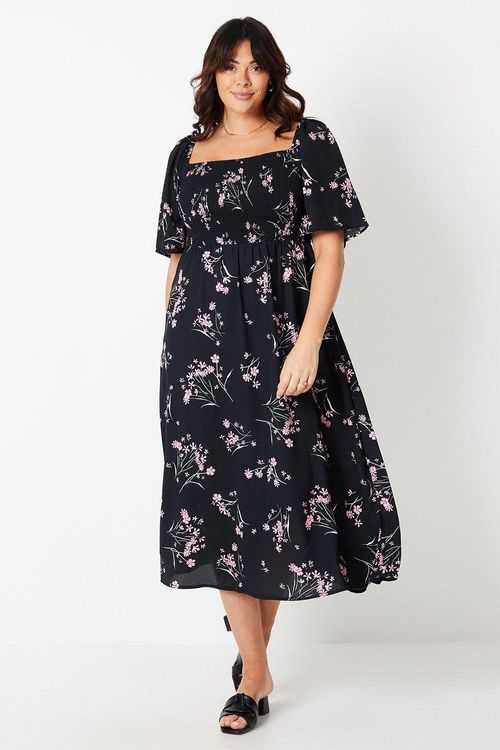 Womens Curve Floral Shirred...