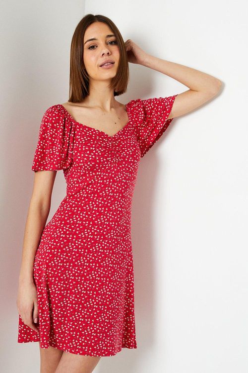 Womens Red Abstract Ruched...