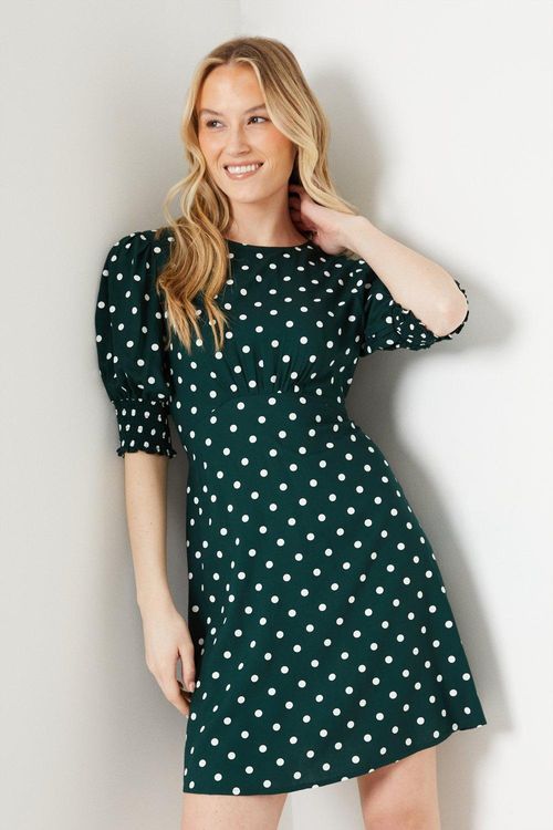 Womens Green Spot Shirred...