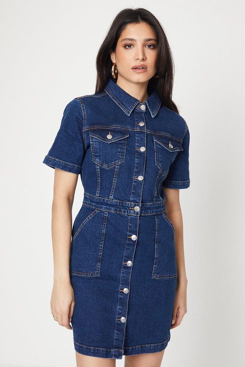 Womens Denim Short Sleeve...