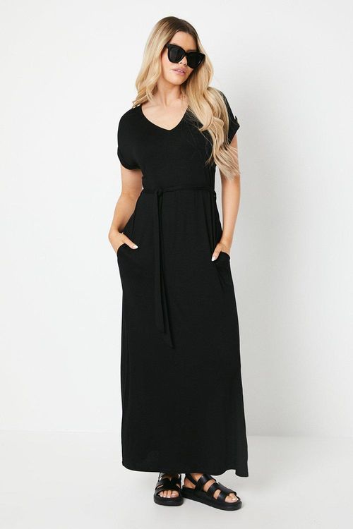 Womens Tie Waist V Neck Maxi...