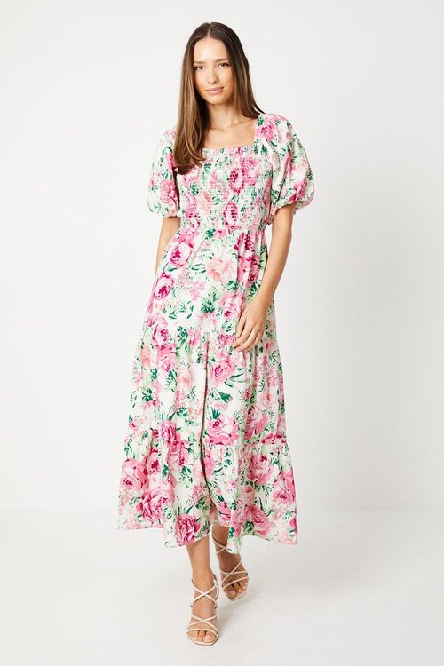 Womens Rose Print Puff Sleeve...