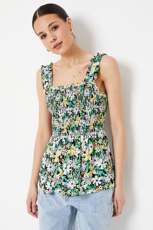 Womens Green Floral Shirred...