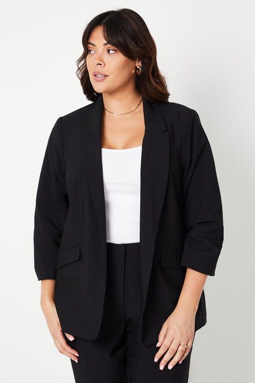 Womens Curve Ruched Sleeve Blazer