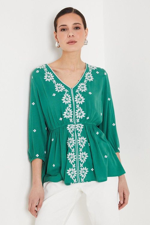 Womens Embroidered V Neck Top