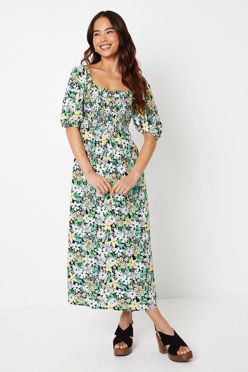 Womens Petite Floral Shirred...