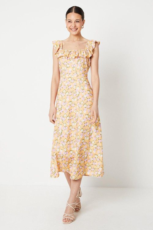 Womens Floral Frill Midi Dress