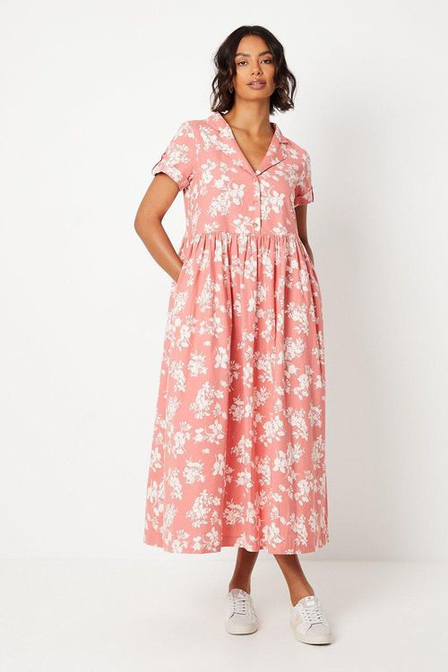 Womens Pink Floral Midi Shirt...