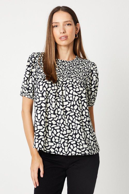 Womens Mono Abstract Shirred...