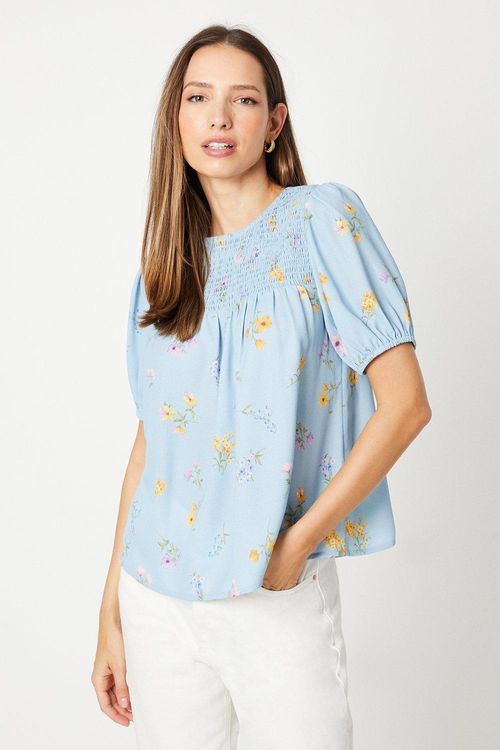 Womens Blue Floral Shirred...