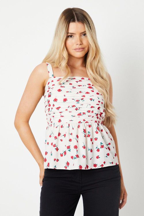 Womens Floral Pintuck Shirred...