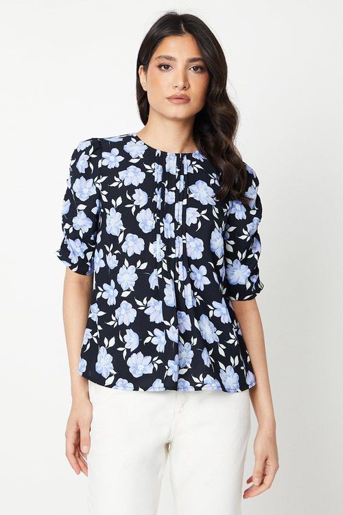 Womens Blue Floral Ruched...