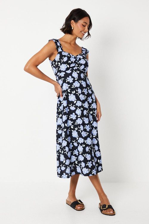 Womens Blue Floral Ruched...