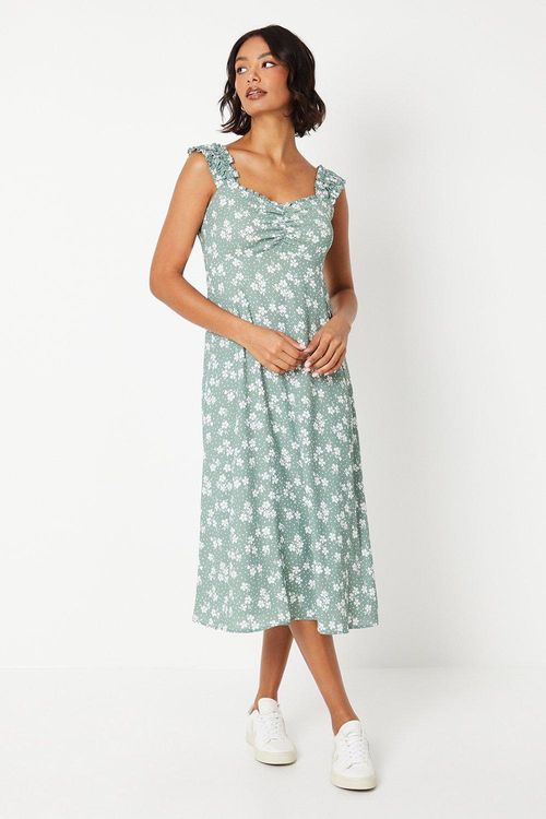 Womens Sage Floral Ruched...