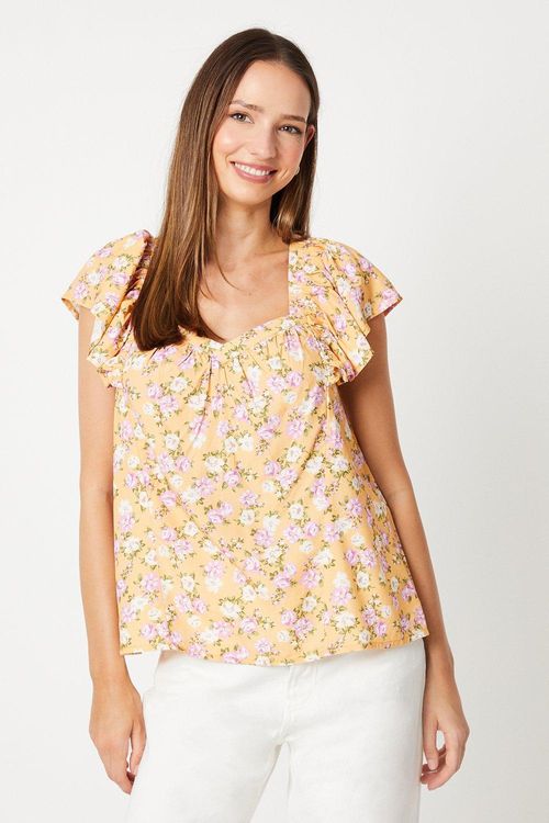 Womens Yellow Floral V Neck...