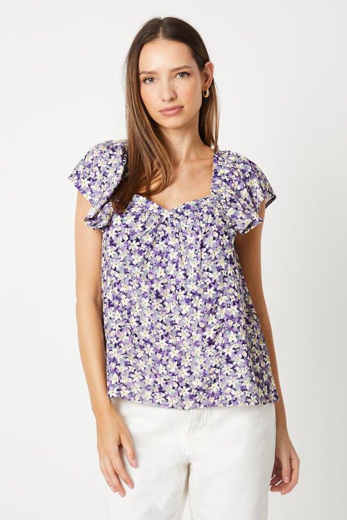 Womens Purple Floral V Neck...