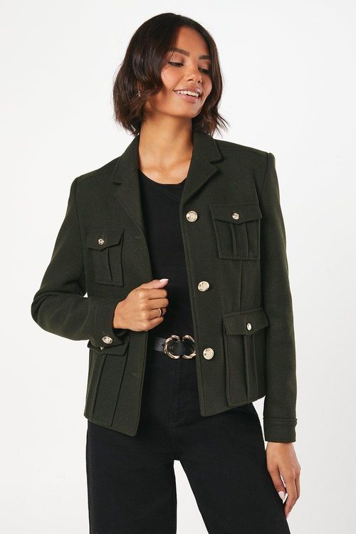 Womens Military Button Wool...