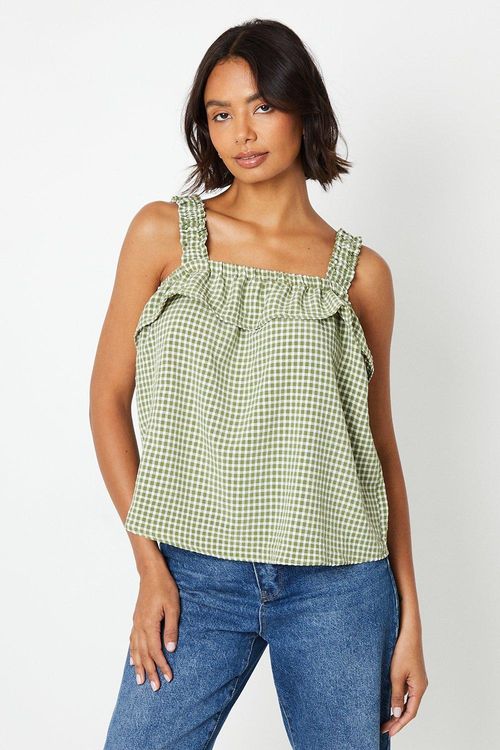 Womens Gingham Frill Square...