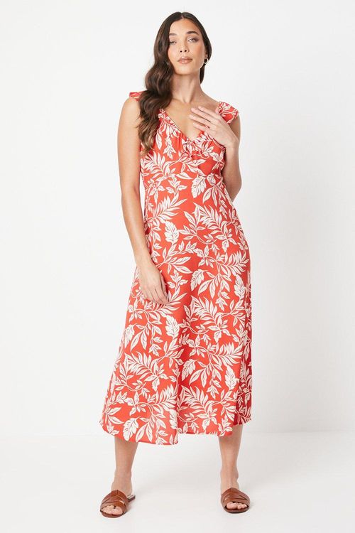 Womens Petite Red Tropical V...