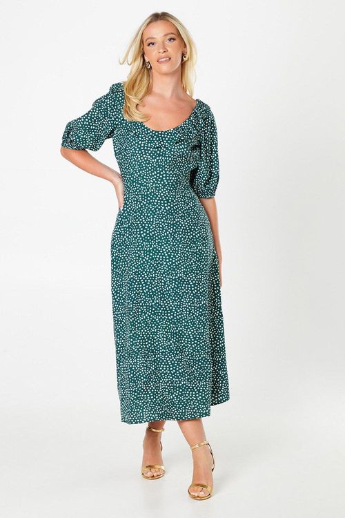 Womens Green Spot Ruffle Midi...