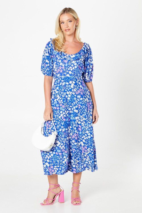 Womens Blue Ditsy Ruffle Midi...