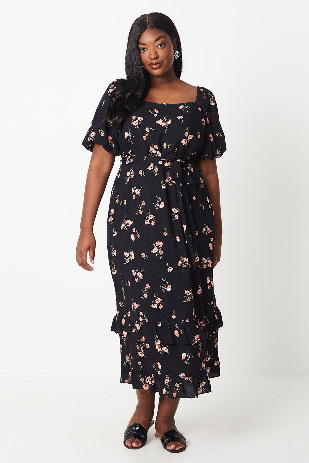 Womens Curve Floral Frill Hem Midi Dress | £36.00 | Trinity Leeds