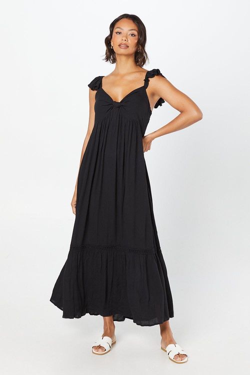 Womens Black Strappy Tiered...