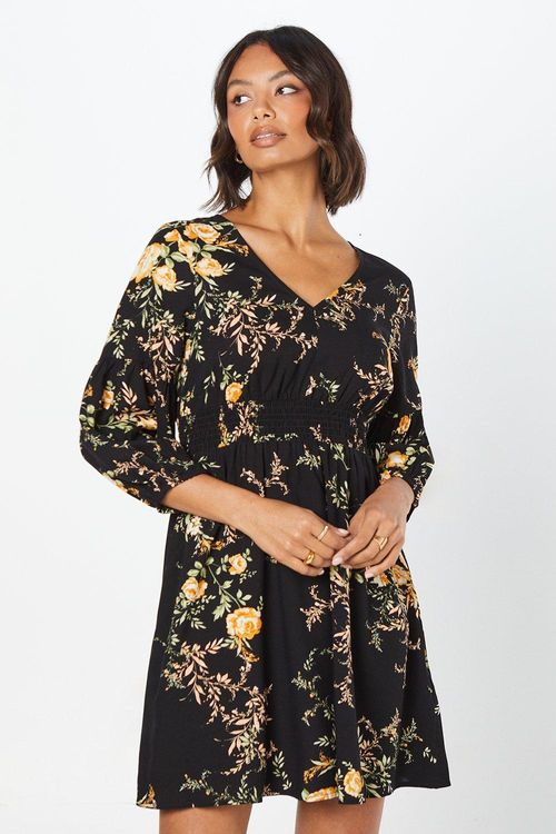 Womens Black Floral V Neck...