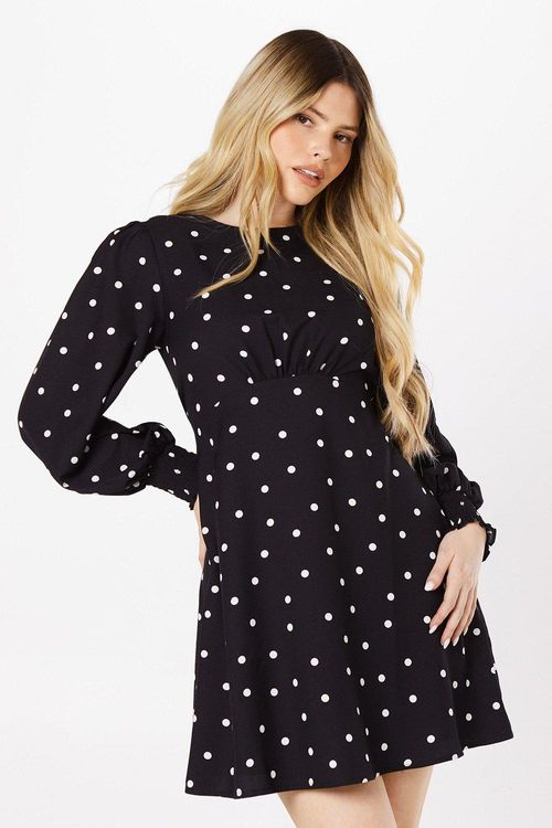 Womens Black Spot Shirred...