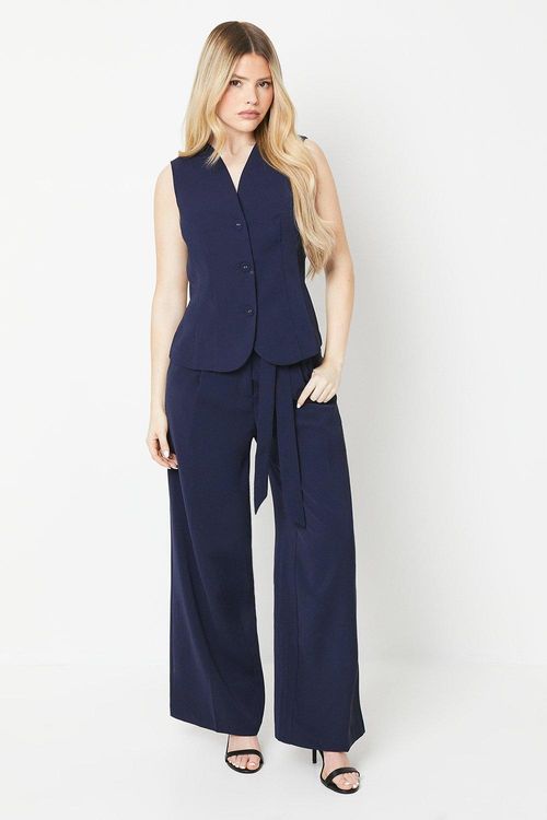 Womens Belted Wide Leg Trouser