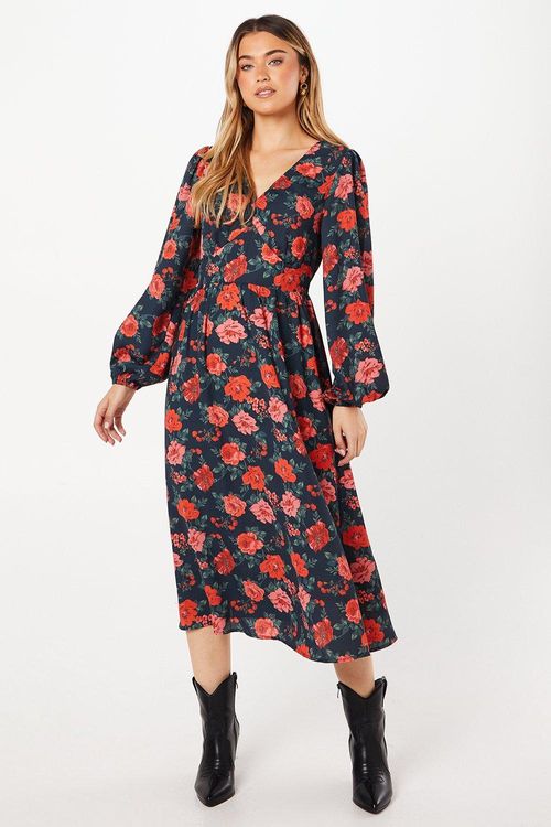 Womens Floral Ruffle Hem Midi...