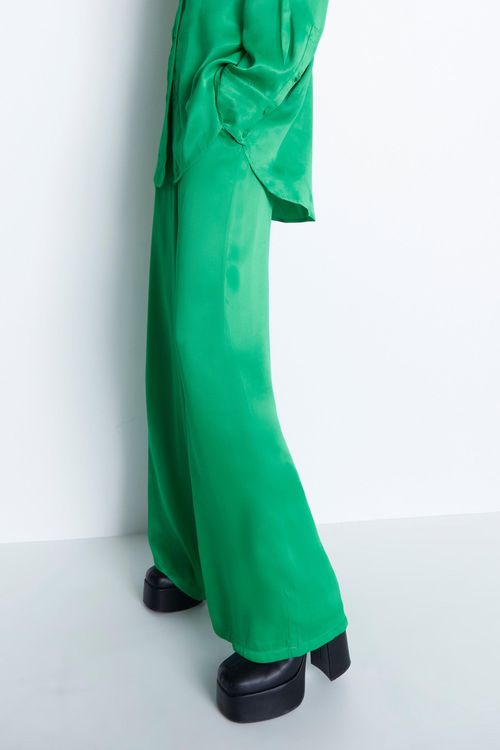 Womens Satin Wide Leg Trouser - green