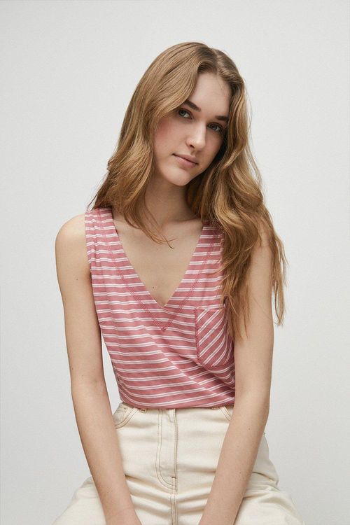 Womens Striped Pique Pocket...