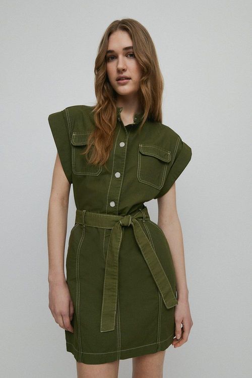 Womens Twill Belted Patch...