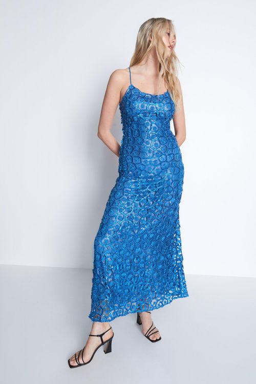 Womens Sequin Lace Maxi Dress...