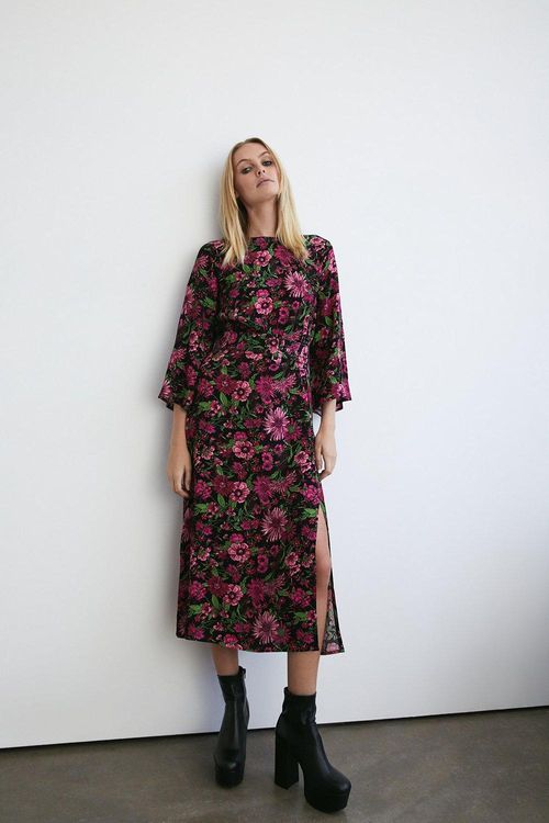 Womens Floral Belted Midi...