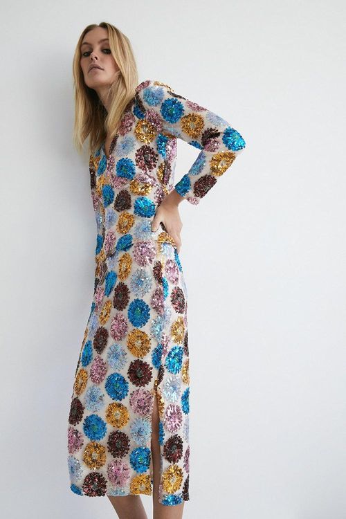 Womens Floral Sequin Midi...