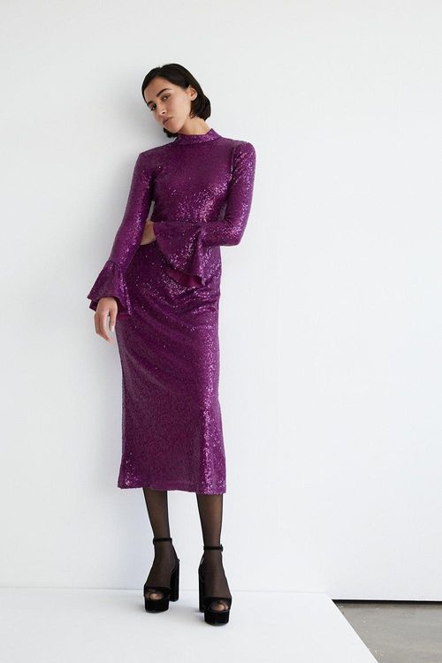 Womens Sequin Bell Sleeve...