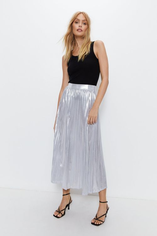 Womens Metallic Lame Pleated...