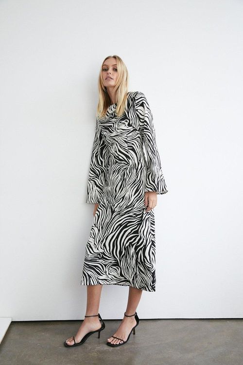 Womens Zebra Satin Crepe Cut...