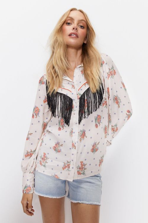 Womens Fringe Detail Shirt -...