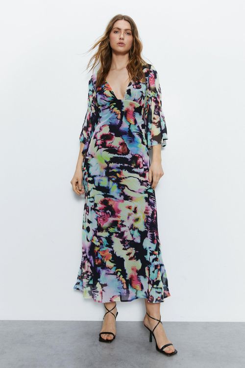 Womens Abstract Print Fluted...