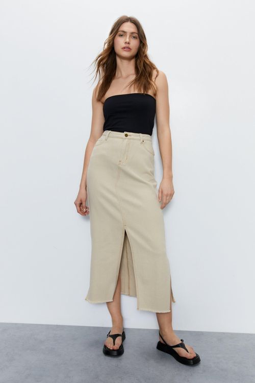 Womens Split Front Denim Maxi Skirt