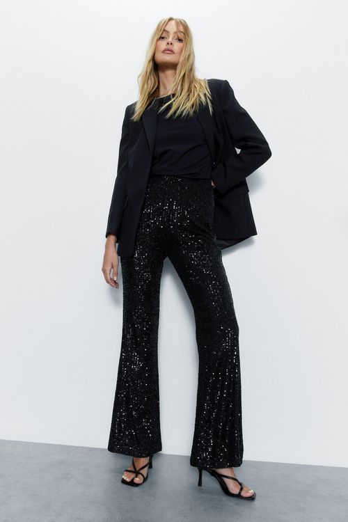 Womens Sequin Flared Pants -...