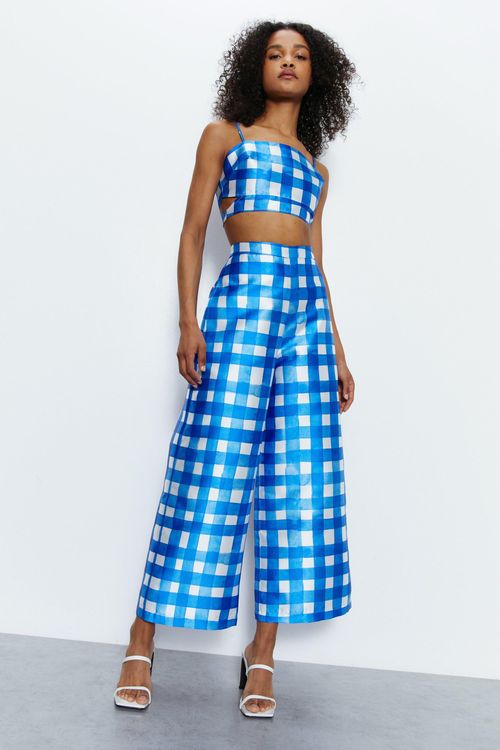 Womens Gingham Satin Twill...