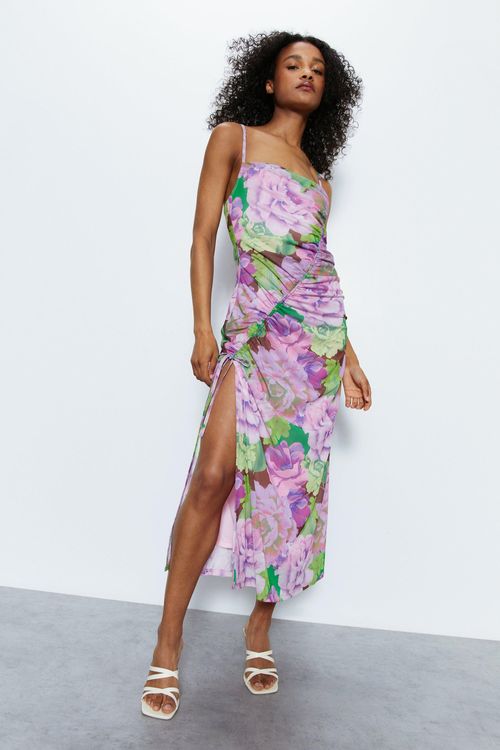 Womens Floral Printed Ruched...