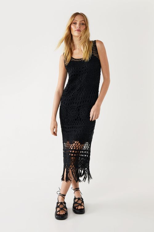 Womens Tassel Hem Crochet...